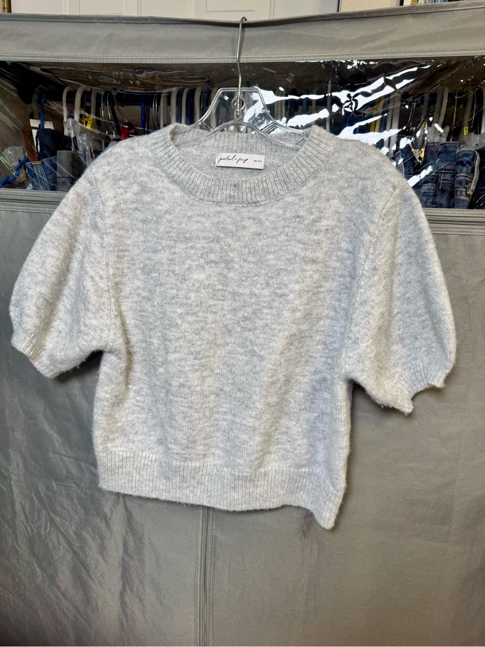 Petal & Pup Heather Light Gray Short-Sleeve Crew Sweater - Picture 1 of 5